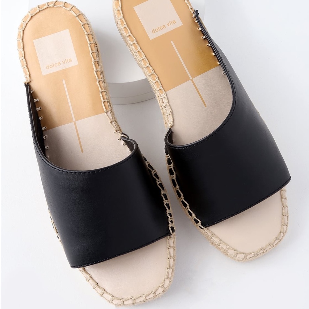 BANJI BLACK ESPADRILLE SLIDE SANDALS